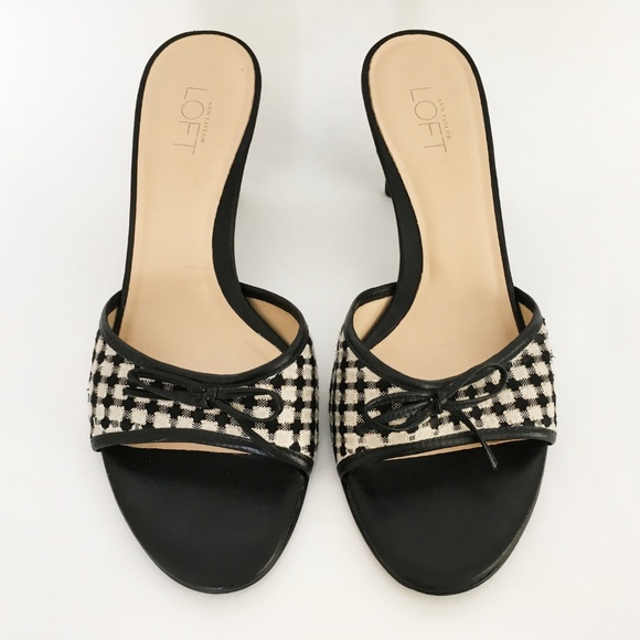 LOFT Shoes - Ann Taylor Loft Slide Mid Heel Black/White 7